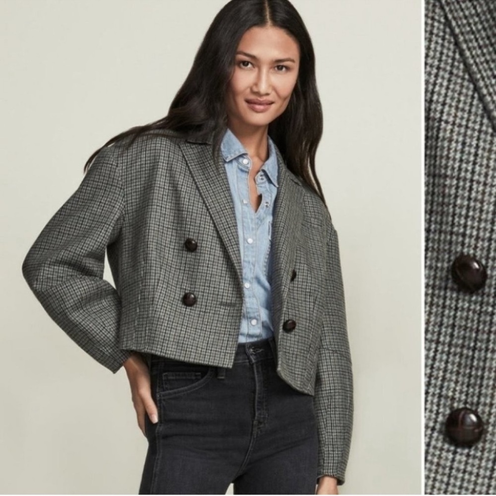 Veronica Beard Short Gray Plaid Blazer 12 L Retail $600